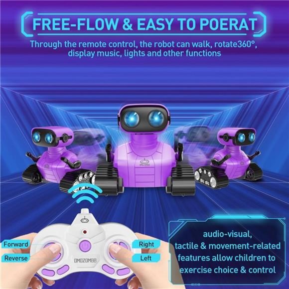 Rechargeable Remote Control Robot Toys with Music &LED Eyes, Fluorescent Purple - Picture 4 of 6